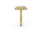 Yellow gold Marquise Cut Diamond Milgrain Halo Engagement Ring with Round Pavé Band and Prong Setting_14