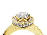 Yellow gold Marquise Cut Diamond Milgrain Halo Engagement Ring with Round Pavé Band and Prong Setting_16