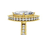 Yellow gold Marquise Cut Diamond Milgrain Halo Engagement Ring with Round Pavé Band and Prong Setting_17