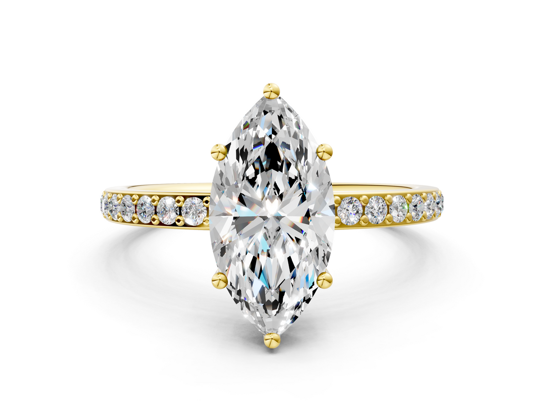 Yellow gold Marquise Cut Diamond Pavé Band Ring with Four-Prong Setting_37