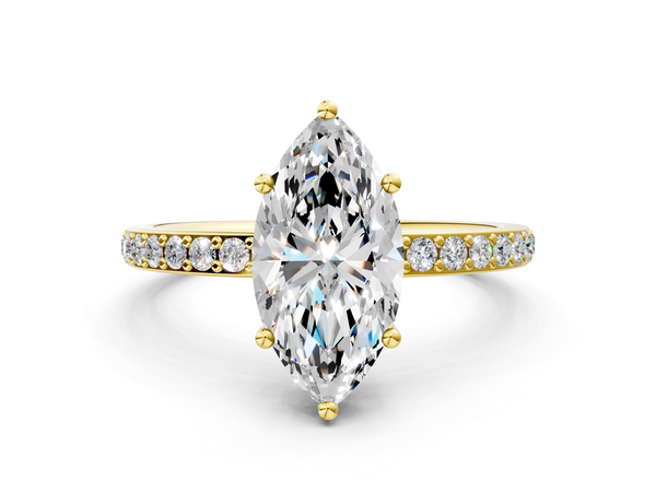 Yellow gold Marquise Cut Diamond Pavé Band Ring with Four-Prong Setting