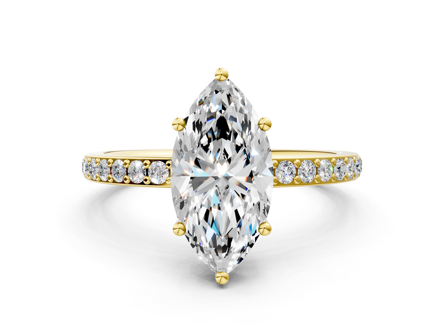 Yellow gold Marquise Cut Diamond Pavé Band Ring with Four-Prong Setting