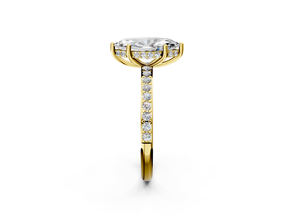 Yellow gold Marquise Cut Diamond Pavé Band Ring with Four-Prong Setting