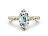 Yellow gold Marquise Cut Diamond Pavé Band Solitaire Ring with Prong Setting