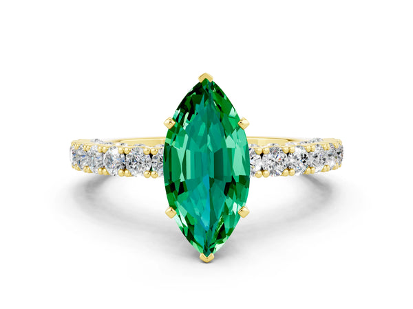 Yellow gold Marquise Cut Diamond Pavé Band Solitaire Ring with Prong Setting