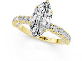 Yellow gold Marquise Cut Diamond Pavé Band Solitaire Ring with Prong Setting_1