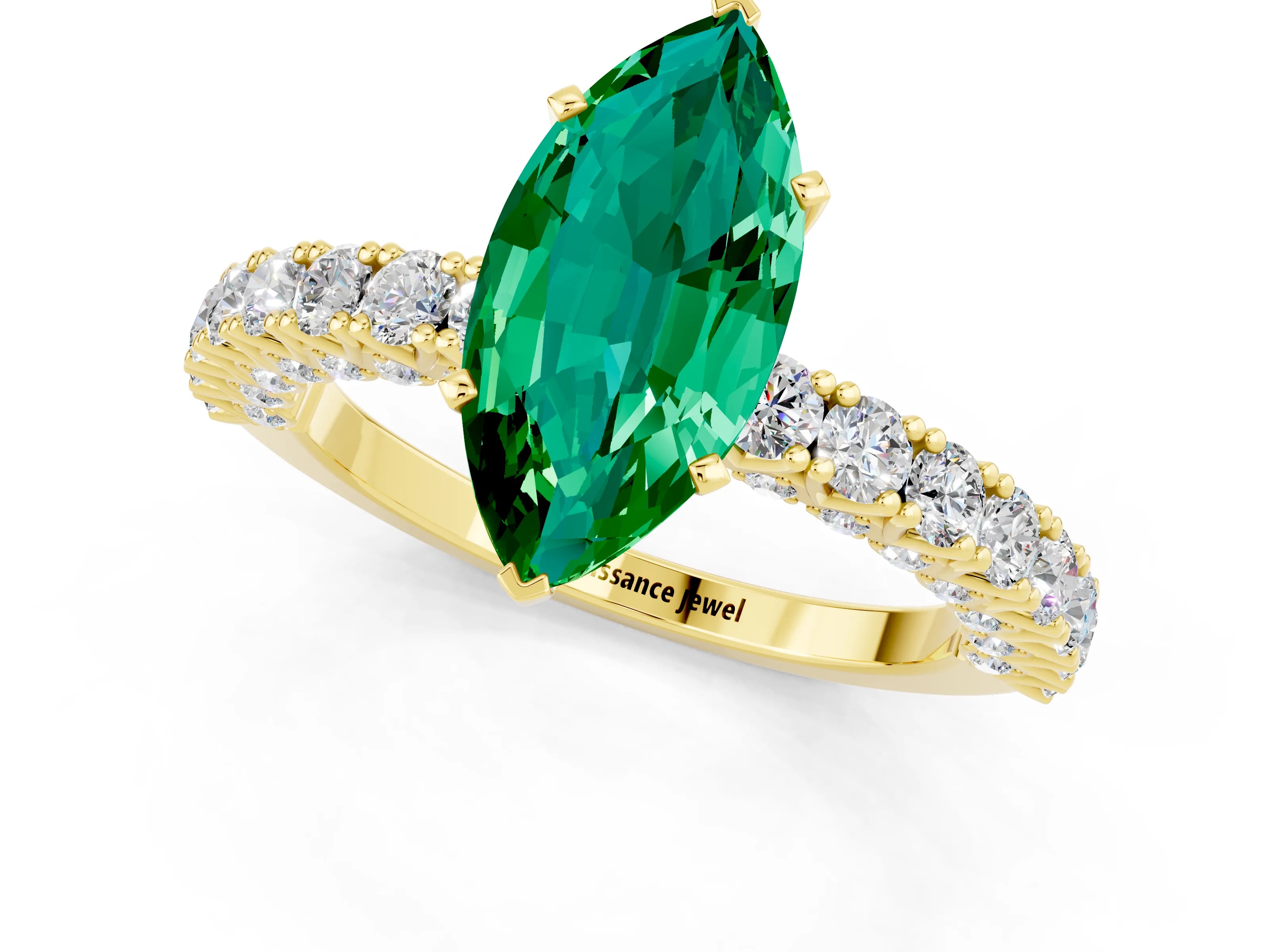 Yellow gold Marquise Cut Diamond Pavé Band Solitaire Ring with Prong Setting_1