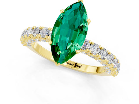 Yellow gold Marquise Cut Diamond Pavé Band Solitaire Ring with Prong Setting_1