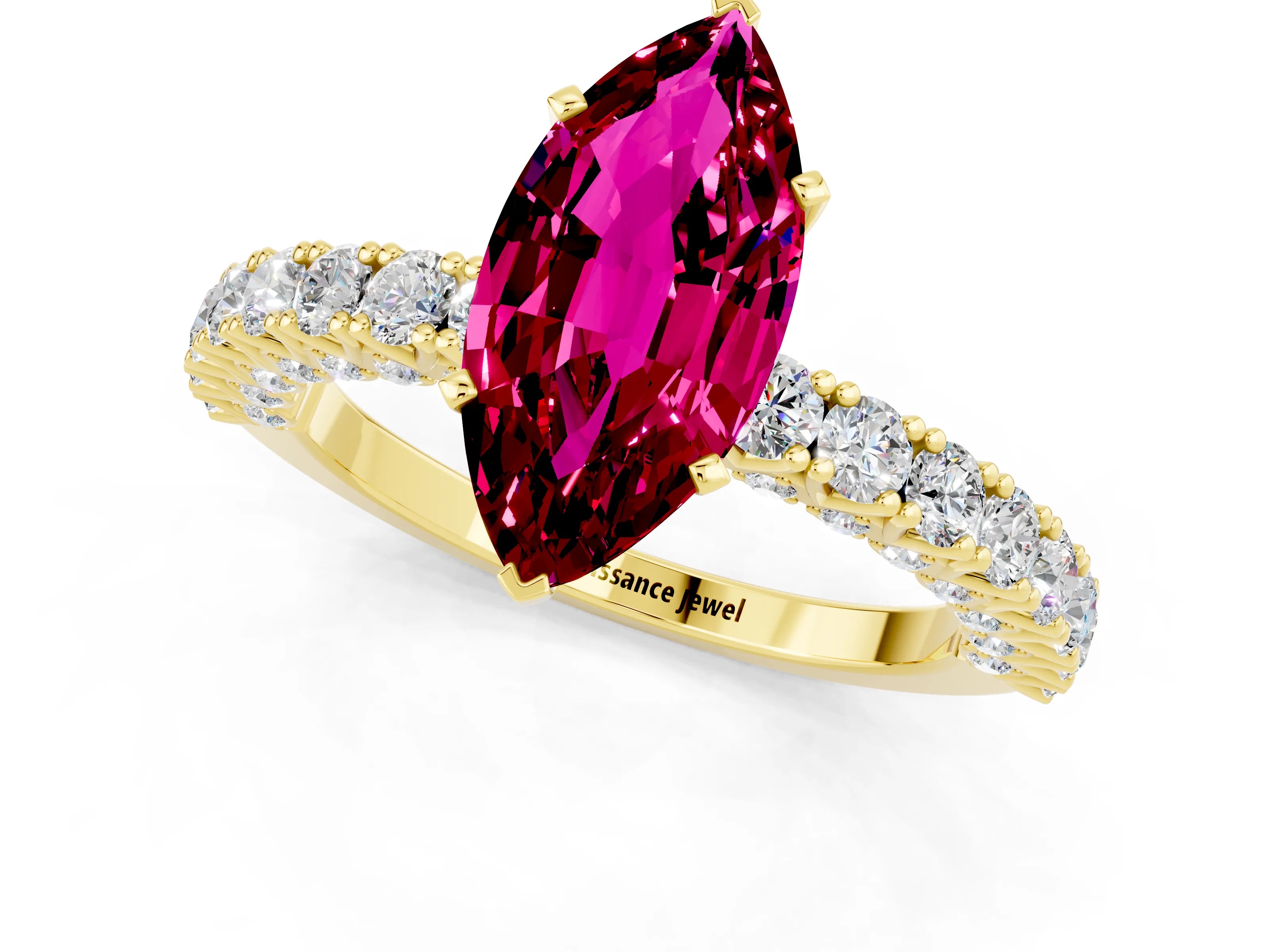 Yellow gold Marquise Cut Diamond Pavé Band Solitaire Ring with Prong Setting_1