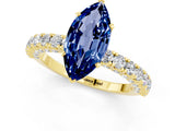 Yellow gold Marquise Cut Diamond Pavé Band Solitaire Ring with Prong Setting_1