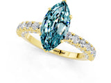 Yellow gold Marquise Cut Diamond Pavé Band Solitaire Ring with Prong Setting_1