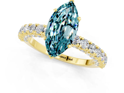 Yellow gold Marquise Cut Diamond Pavé Band Solitaire Ring with Prong Setting_1