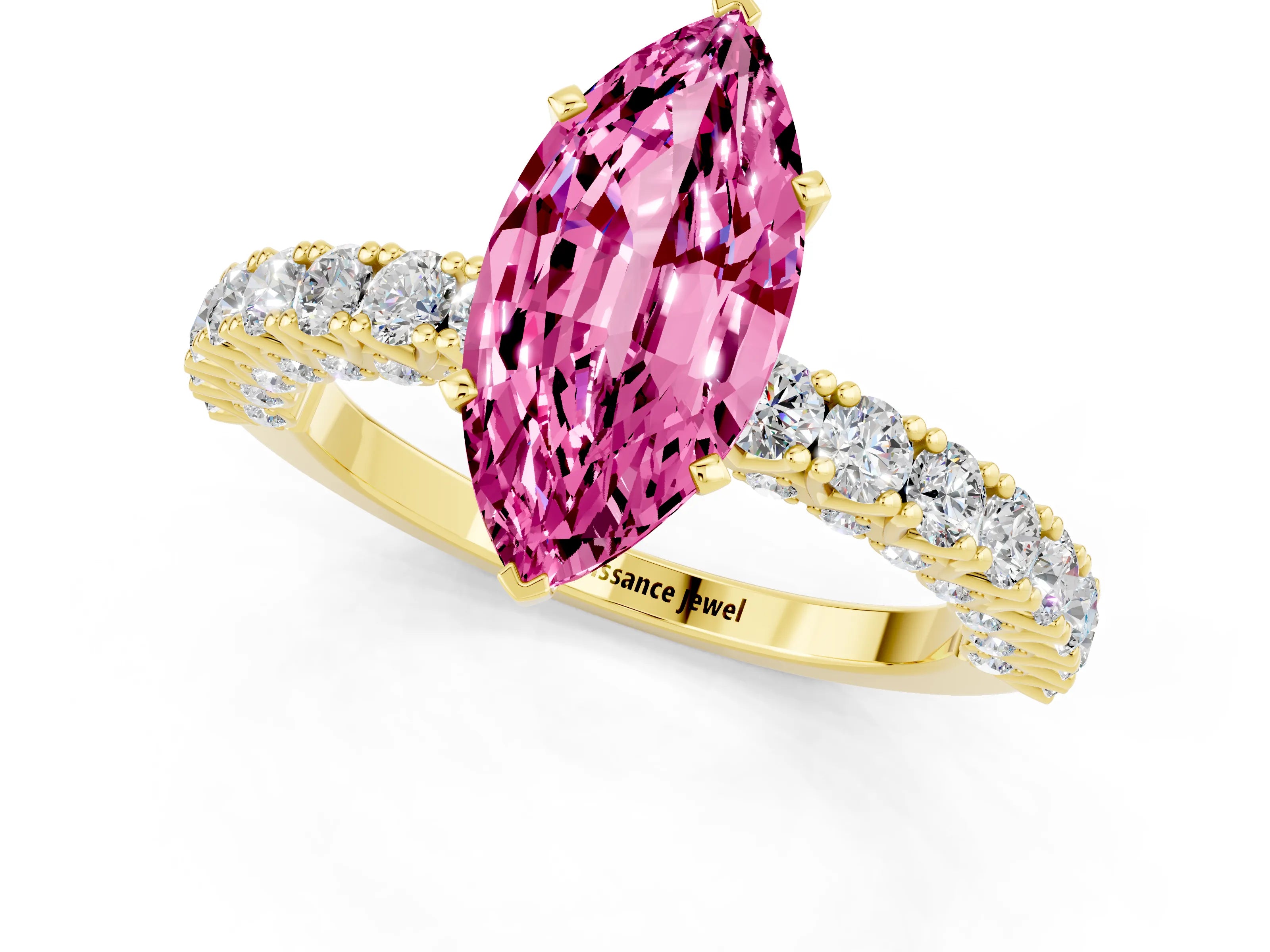Yellow gold Marquise Cut Diamond Pavé Band Solitaire Ring with Prong Setting_1