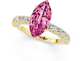 Yellow gold Marquise Cut Diamond Pavé Band Solitaire Ring with Prong Setting_1