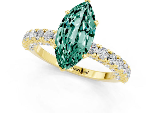 Yellow gold Marquise Cut Diamond Pavé Band Solitaire Ring with Prong Setting_1