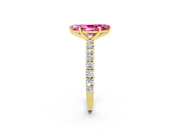 Yellow gold Marquise Cut Diamond Pavé Band Solitaire Ring with Prong Setting