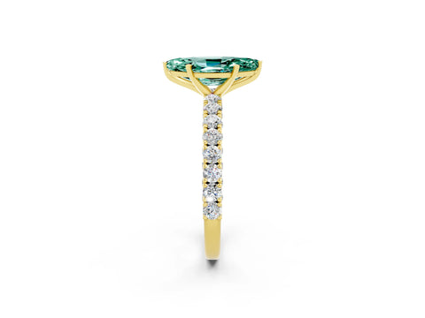 Yellow gold Marquise Cut Diamond Pavé Band Solitaire Ring with Prong Setting_2