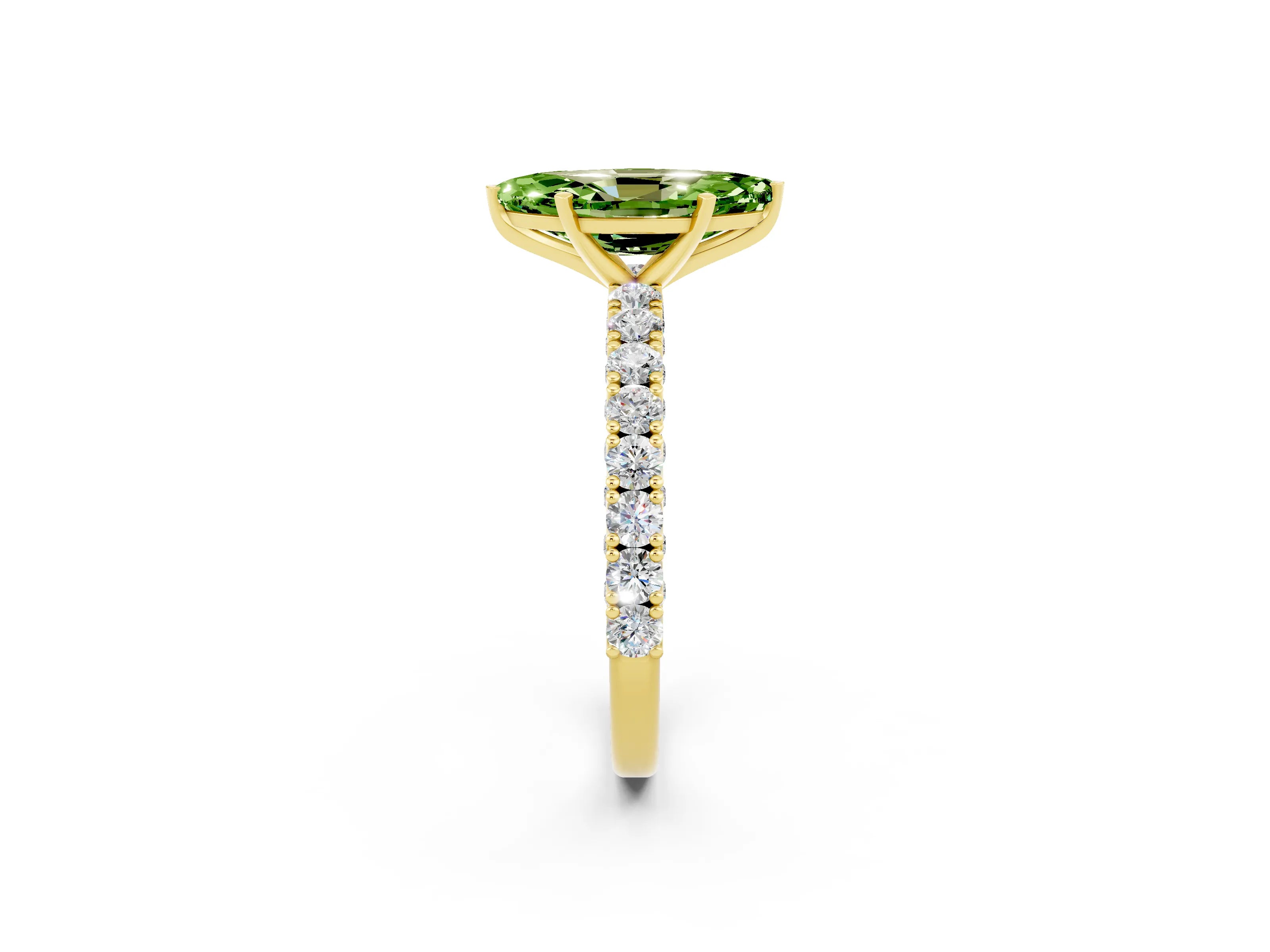 Yellow gold Marquise Cut Diamond Pavé Band Solitaire Ring with Prong Setting_2