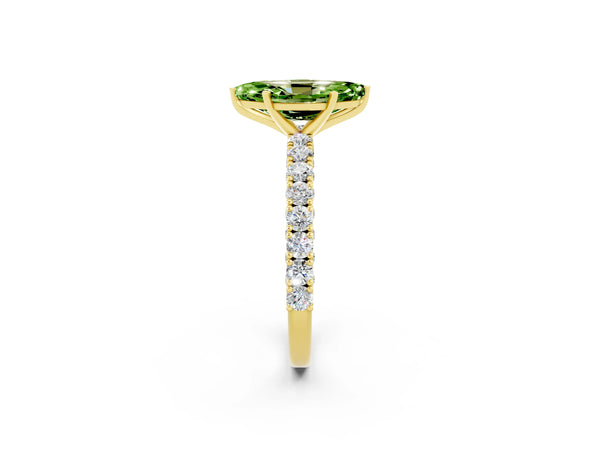 Yellow gold Marquise Cut Diamond Pavé Band Solitaire Ring with Prong Setting
