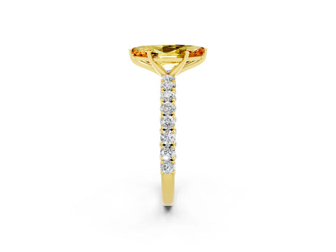 Yellow gold Marquise Cut Diamond Pavé Band Solitaire Ring with Prong Setting_2
