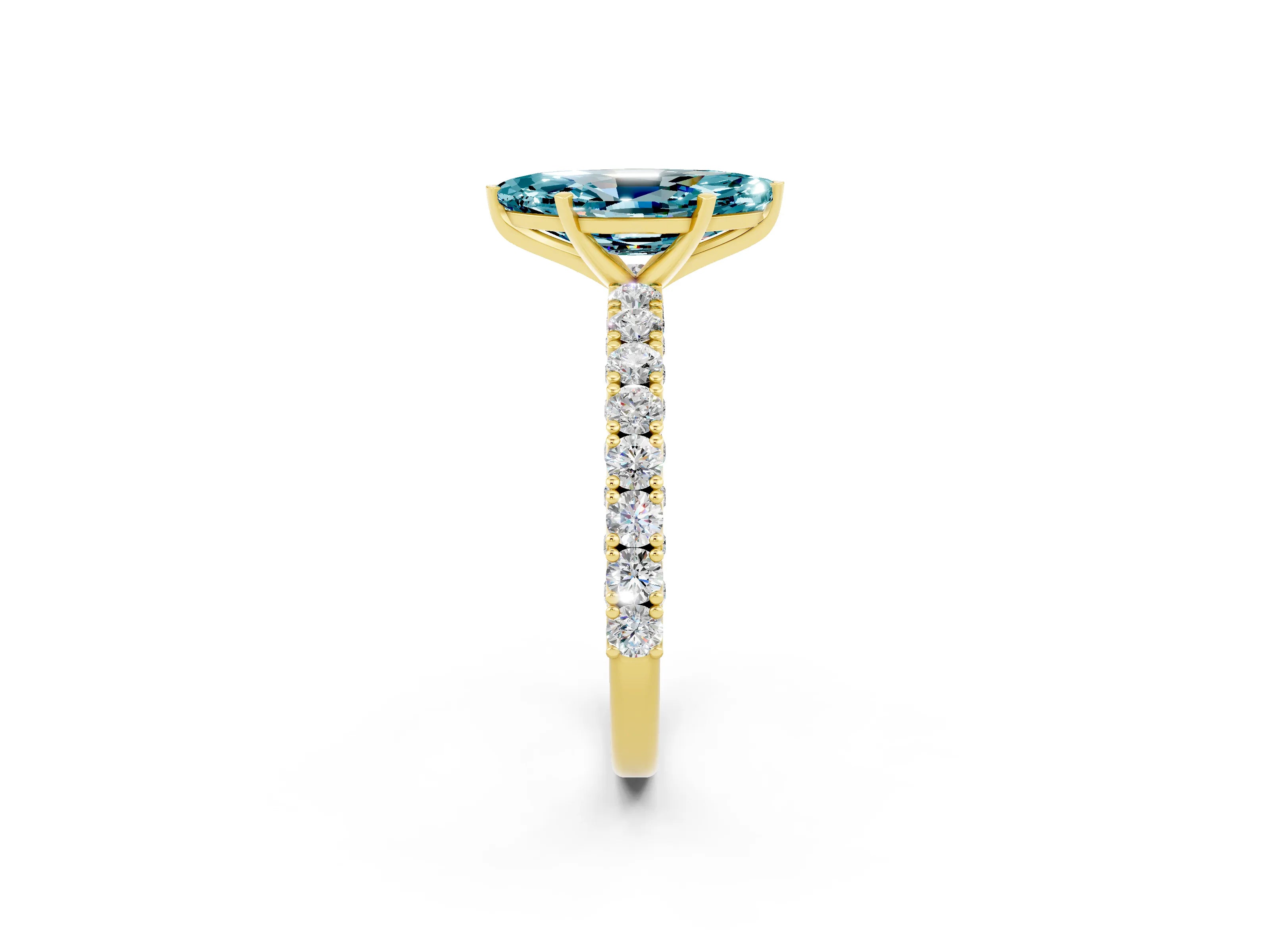 Yellow gold Marquise Cut Diamond Pavé Band Solitaire Ring with Prong Setting_2