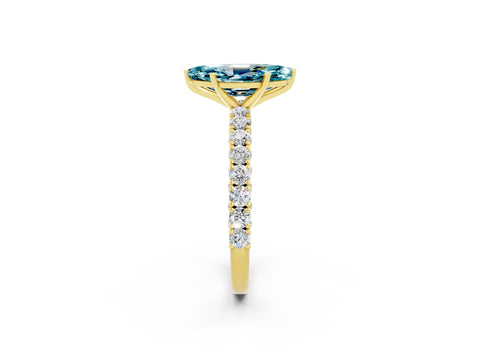 Yellow gold Marquise Cut Diamond Pavé Band Solitaire Ring with Prong Setting_2