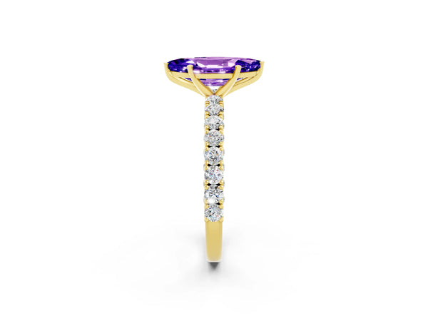 Yellow gold Marquise Cut Diamond Pavé Band Solitaire Ring with Prong Setting
