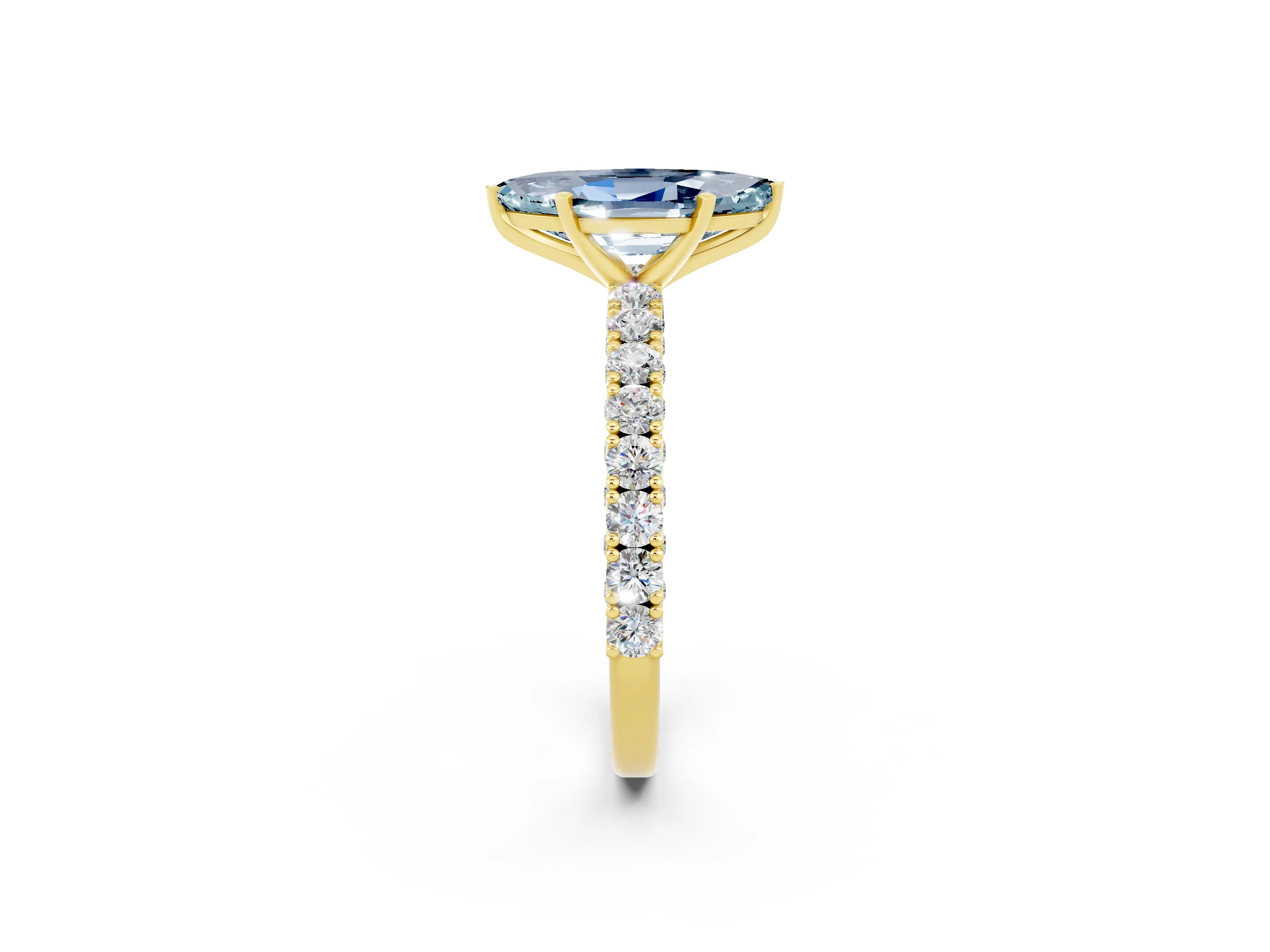 Yellow gold Marquise Cut Diamond Pavé Band Solitaire Ring with Prong Setting_2
