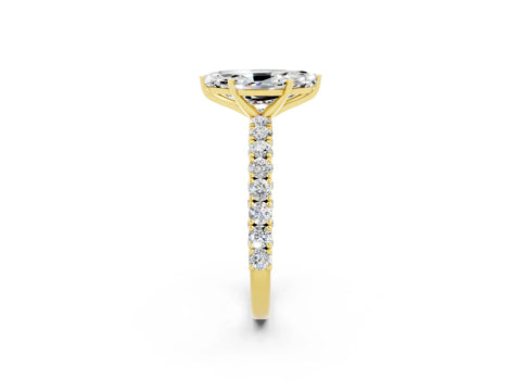 Yellow gold Marquise Cut Diamond Pavé Band Solitaire Ring with Prong Setting_2