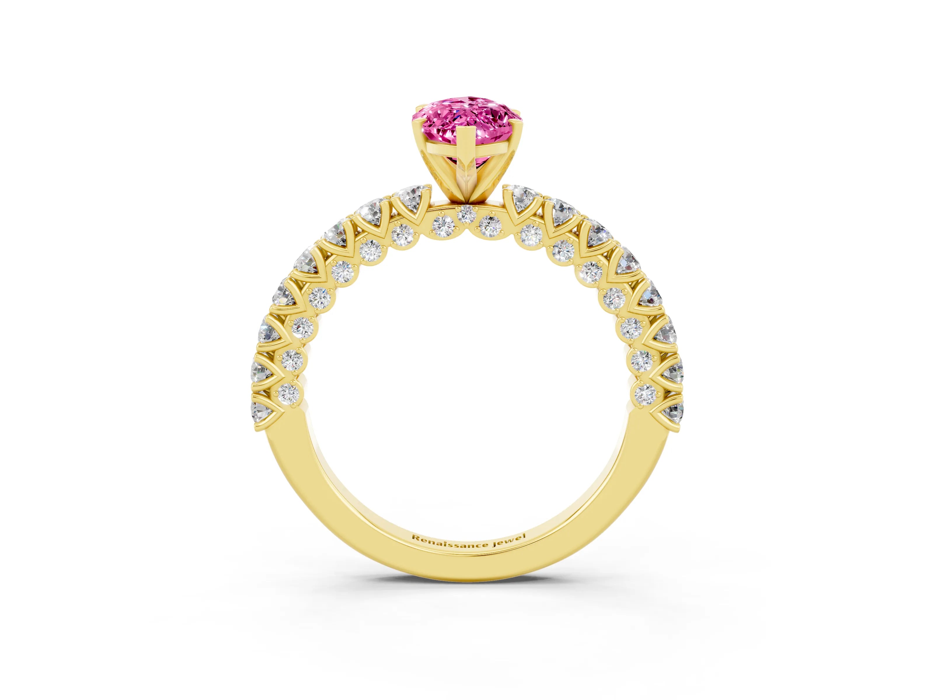 Yellow gold Marquise Cut Diamond Pavé Band Solitaire Ring with Prong Setting_3
