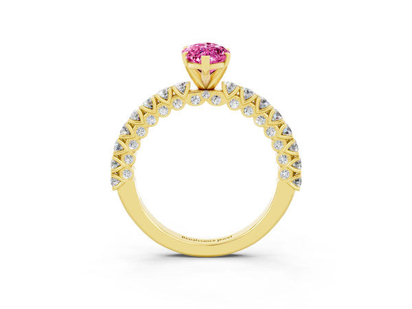Yellow gold Marquise Cut Diamond Pavé Band Solitaire Ring with Prong Setting