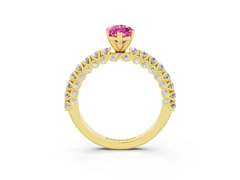Yellow gold Marquise Cut Diamond Pavé Band Solitaire Ring with Prong Setting_3