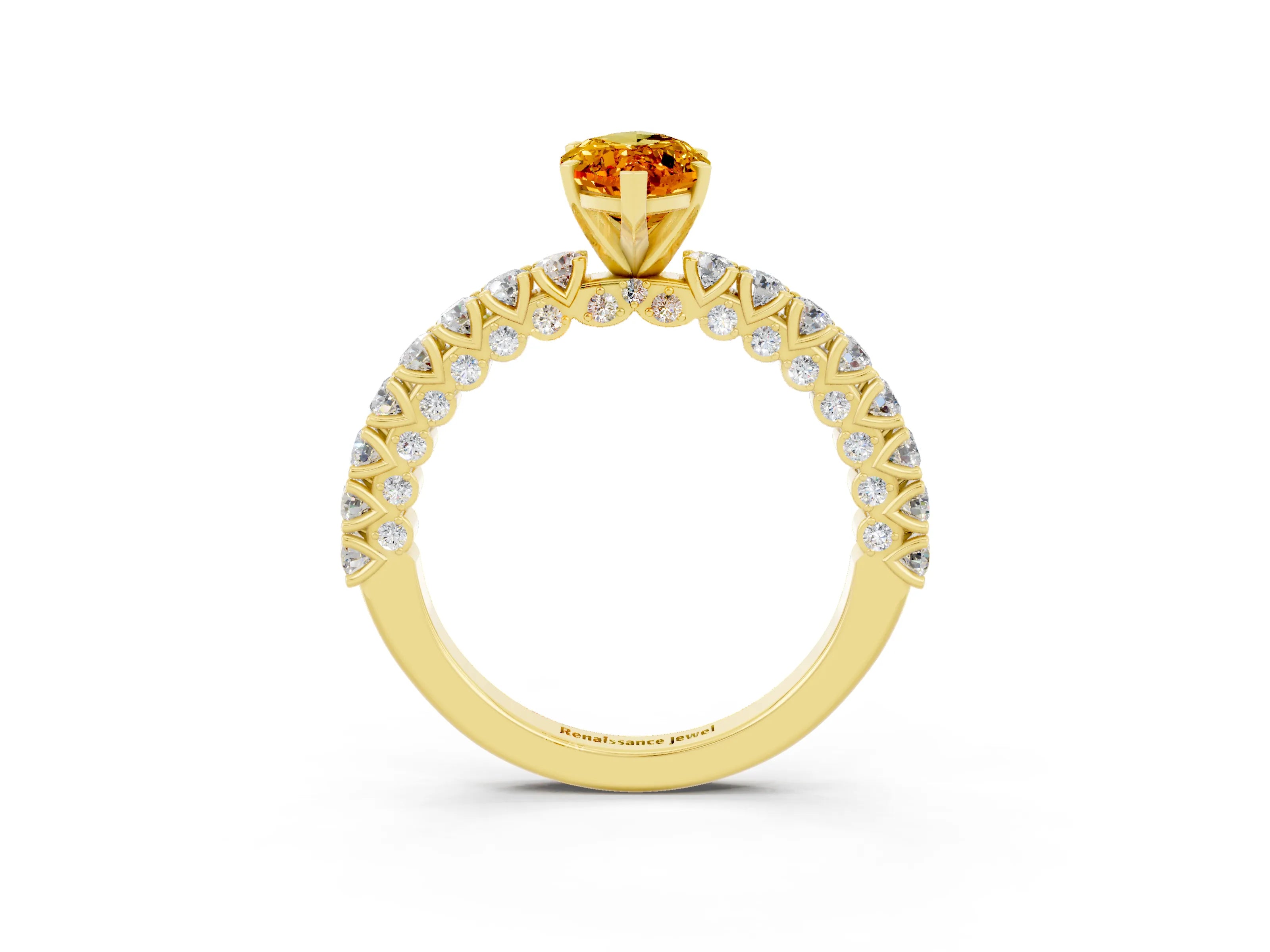 Yellow gold Marquise Cut Diamond Pavé Band Solitaire Ring with Prong Setting_3