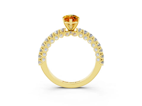 Yellow gold Marquise Cut Diamond Pavé Band Solitaire Ring with Prong Setting_3