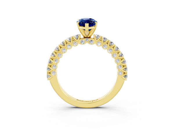 Yellow gold Marquise Cut Diamond Pavé Band Solitaire Ring with Prong Setting
