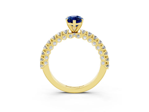 Yellow gold Marquise Cut Diamond Pavé Band Solitaire Ring with Prong Setting_3