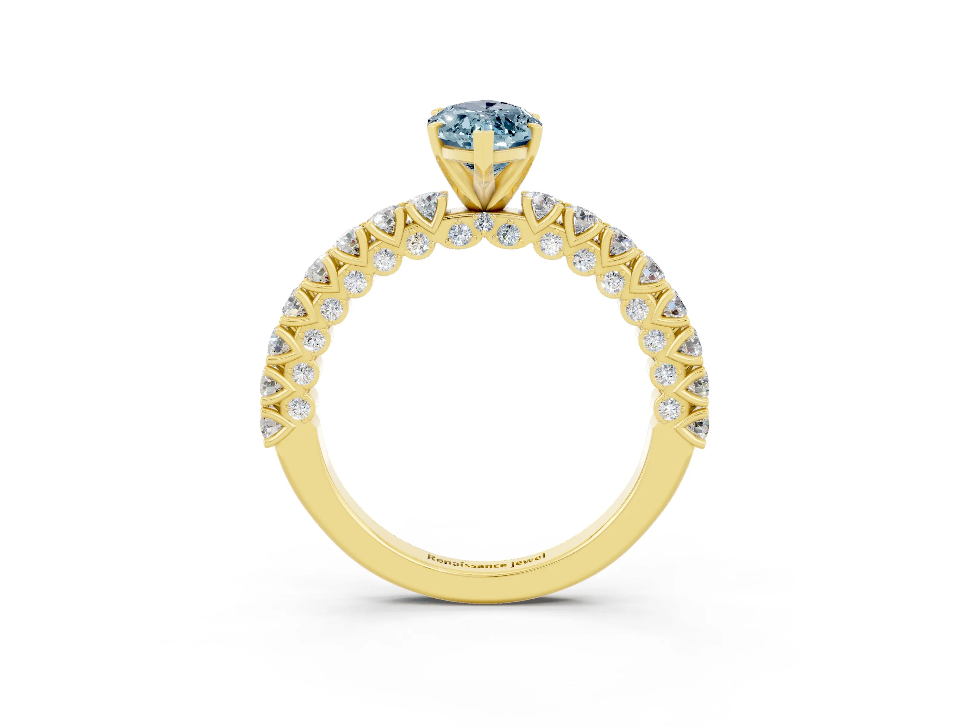 Yellow gold Marquise Cut Diamond Pavé Band Solitaire Ring with Prong Setting_3
