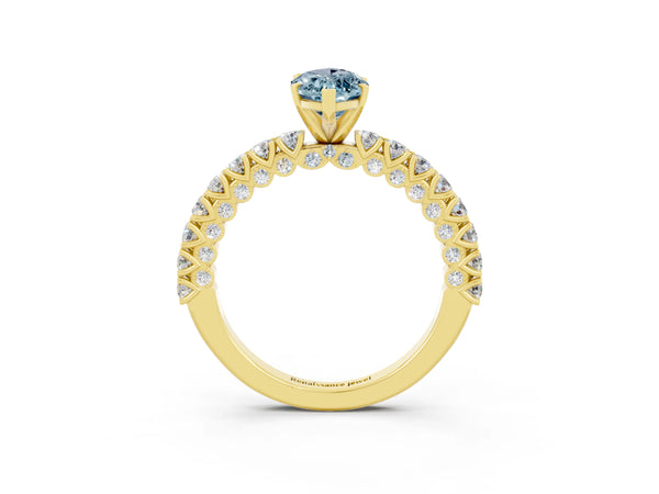 Yellow gold Marquise Cut Diamond Pavé Band Solitaire Ring with Prong Setting