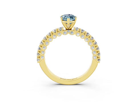 Yellow gold Marquise Cut Diamond Pavé Band Solitaire Ring with Prong Setting_3