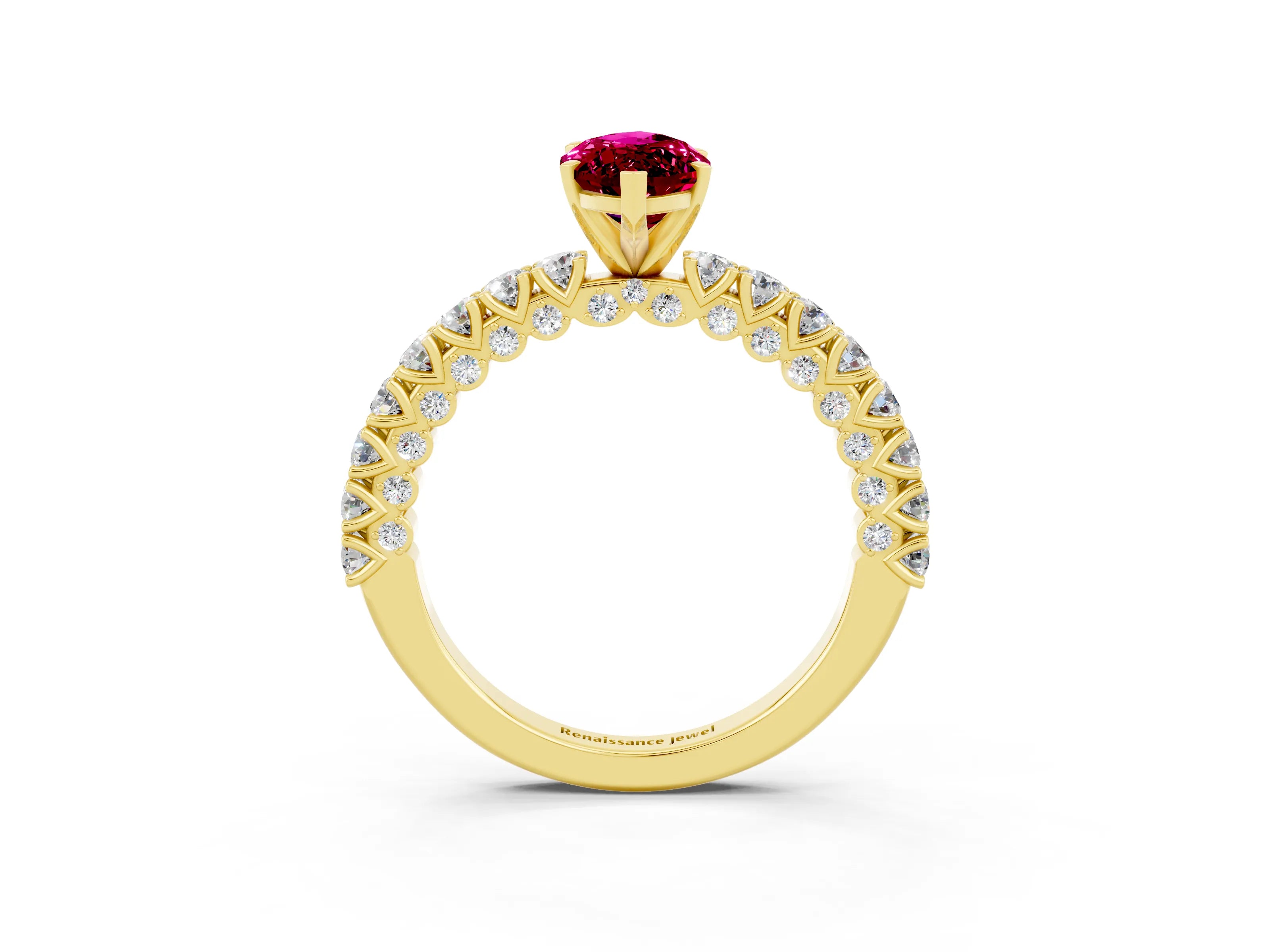 Yellow gold Marquise Cut Diamond Pavé Band Solitaire Ring with Prong Setting_3