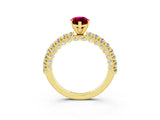 Yellow gold Marquise Cut Diamond Pavé Band Solitaire Ring with Prong Setting_3