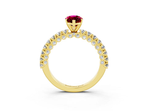 Yellow gold Marquise Cut Diamond Pavé Band Solitaire Ring with Prong Setting_3