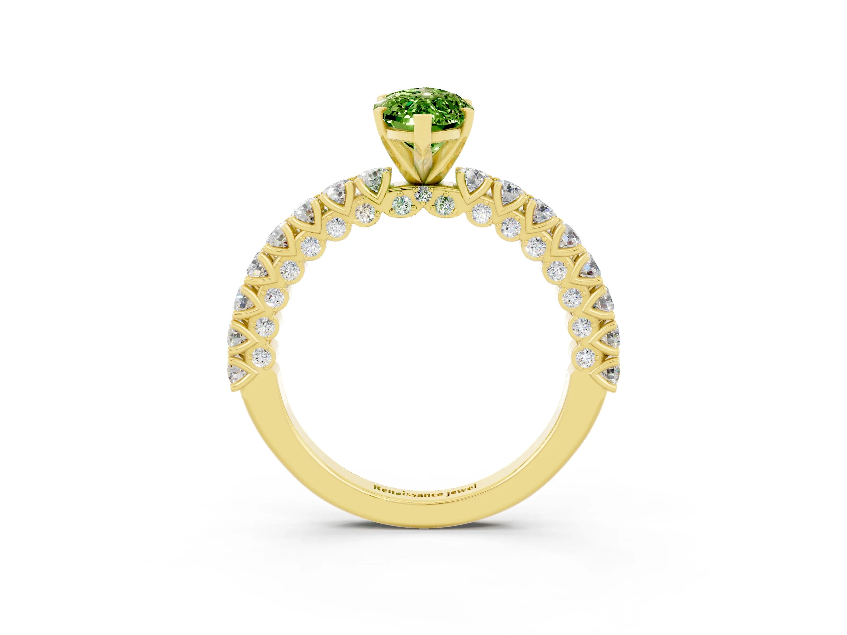 Yellow gold Marquise Cut Diamond Pavé Band Solitaire Ring with Prong Setting_3