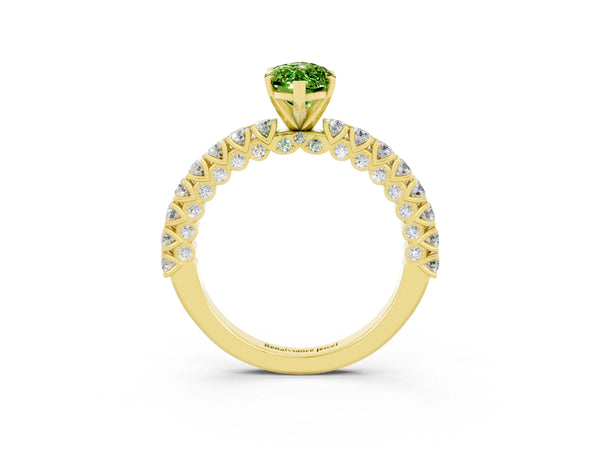 Yellow gold Marquise Cut Diamond Pavé Band Solitaire Ring with Prong Setting
