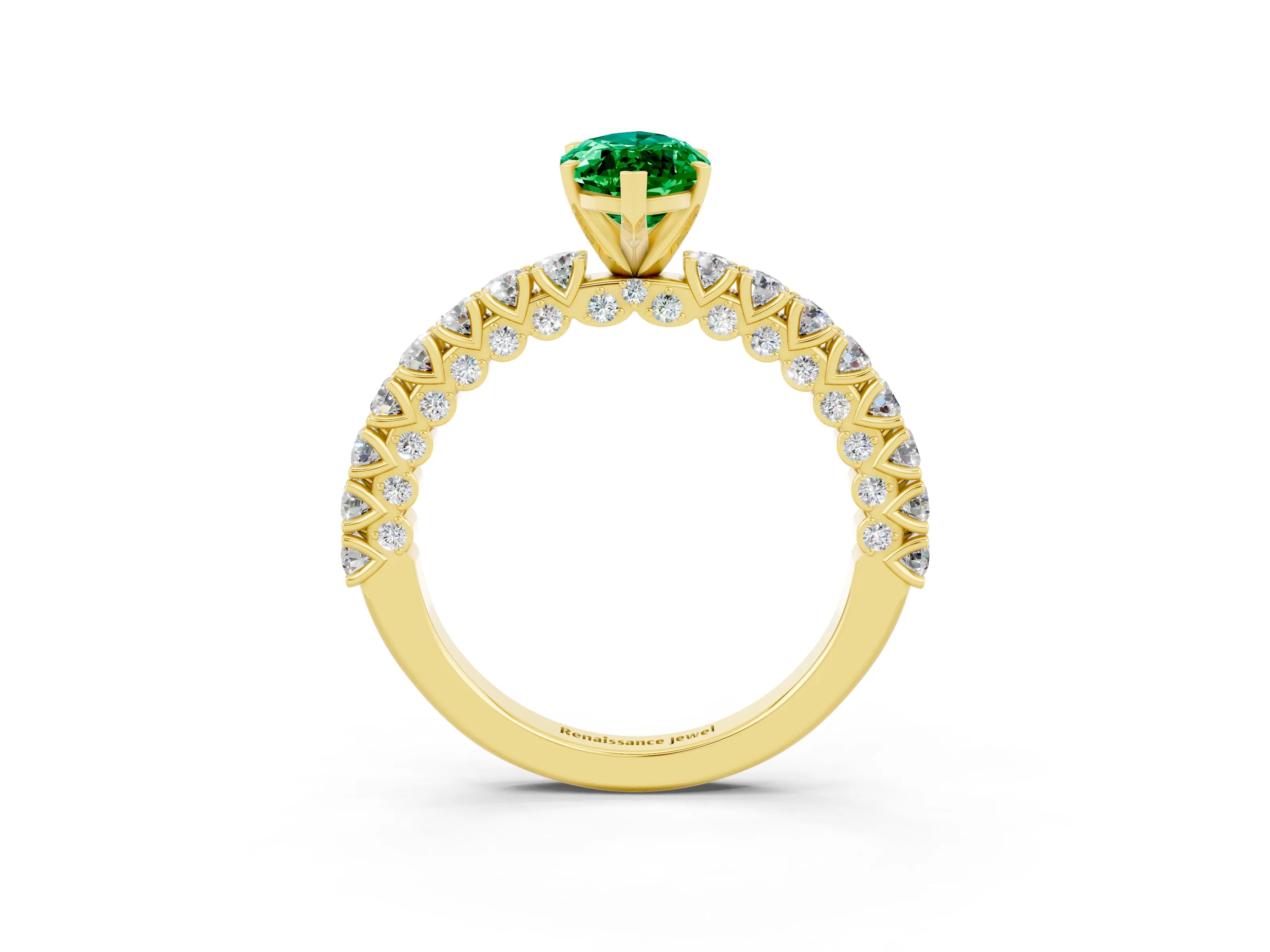 Yellow gold Marquise Cut Diamond Pavé Band Solitaire Ring with Prong Setting_3