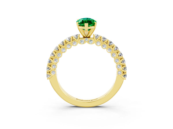 Yellow gold Marquise Cut Diamond Pavé Band Solitaire Ring with Prong Setting