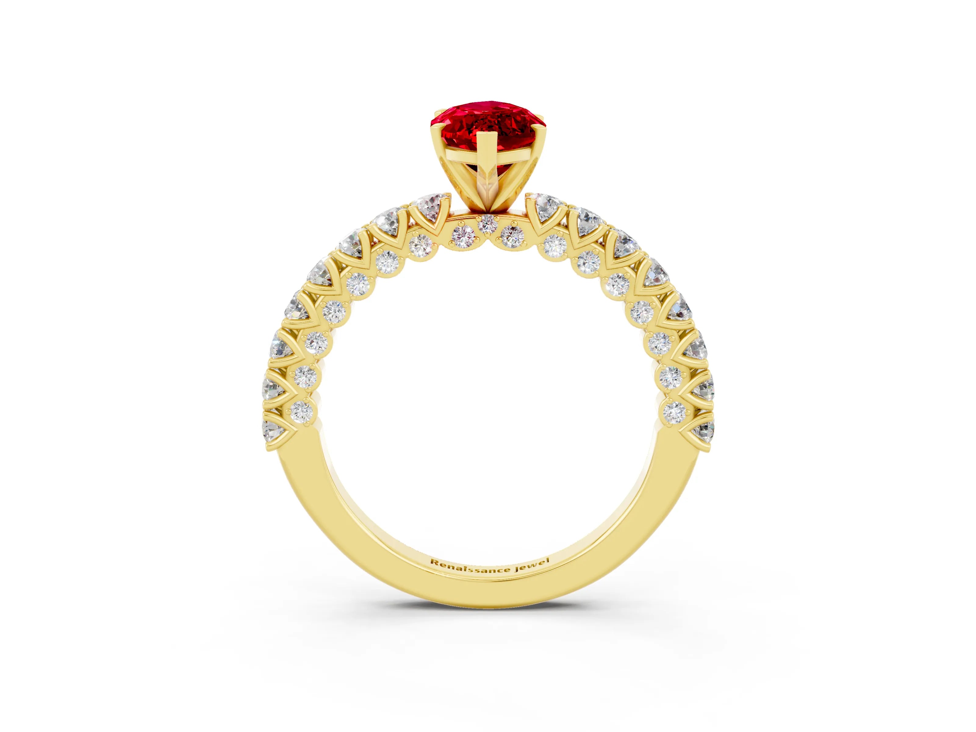 Yellow gold Marquise Cut Diamond Pavé Band Solitaire Ring with Prong Setting_3