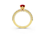 Yellow gold Marquise Cut Diamond Pavé Band Solitaire Ring with Prong Setting_3