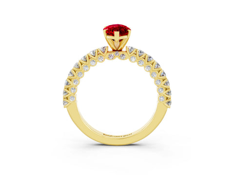 Yellow gold Marquise Cut Diamond Pavé Band Solitaire Ring with Prong Setting_3