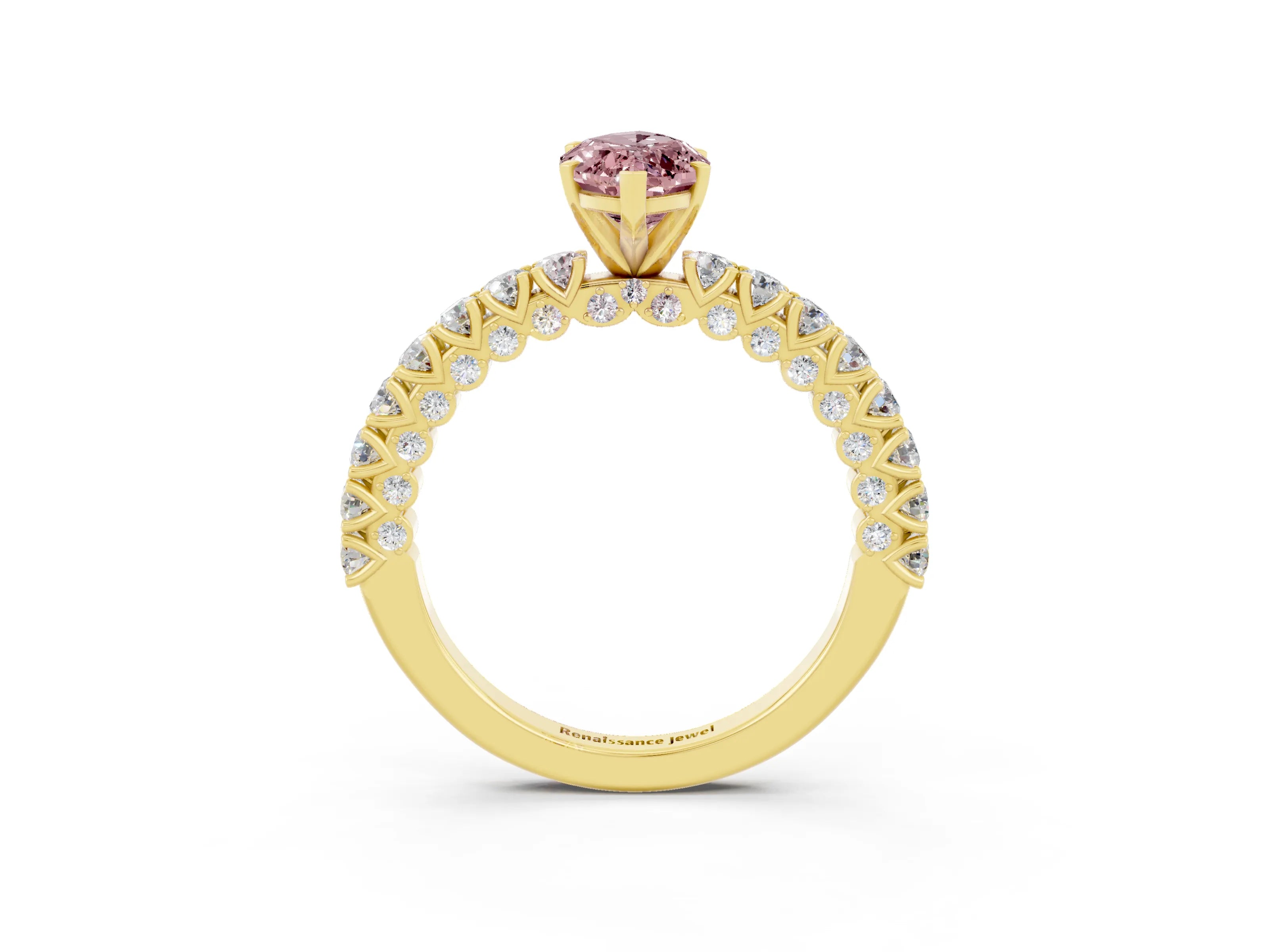 Yellow gold Marquise Cut Diamond Pavé Band Solitaire Ring with Prong Setting_3